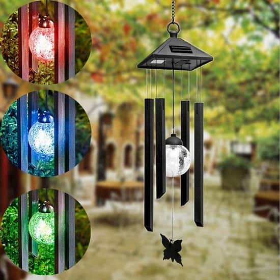 Wind Chimes Solar Powered Colour Changing Led Light Garden Windchimes