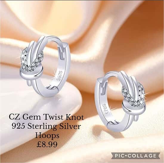 CZ Gem Twist Knot 925 Sterling Silver Hoops £8.99