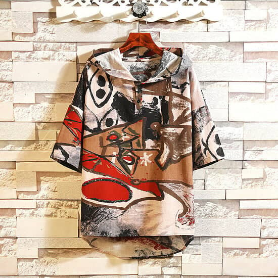 INCERUN Ethnic Style Printed T Shirt Men Hooded Vintage Half Sleeve Cotton Pullovers Chic Button Str