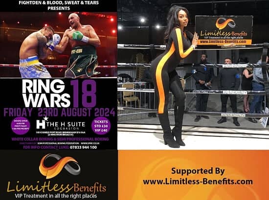 Win 2 free tickets to RingWars 18 WhiteCollar Boxing with LimitlessBenefits Ring girls Birmingham