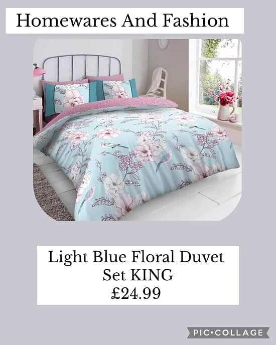 Light Blue Floral Duvet Set KING £24.99