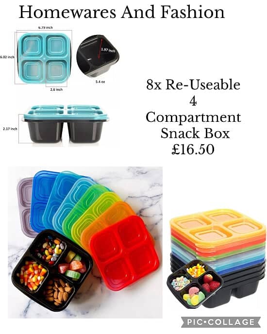 8x Re-Useable 4 Compartment Snack Box £16.50